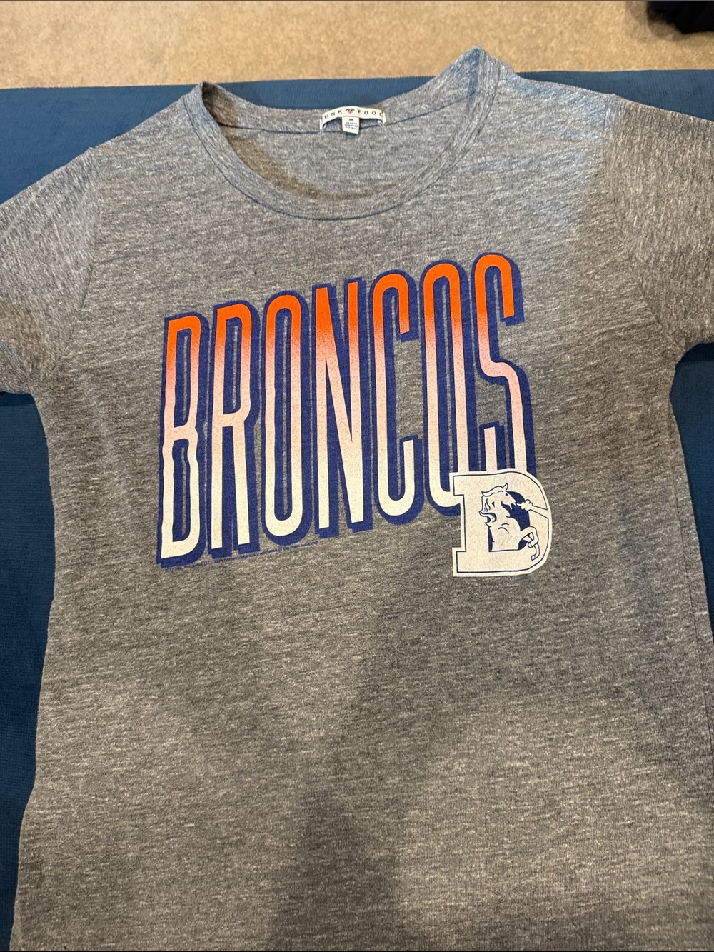 Broncos women’s Gray Short Sleeve Graphic Tee by Junk Food
